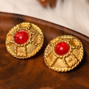 Vintage Yosca Red Cabochon Cross Clip-On Earrings